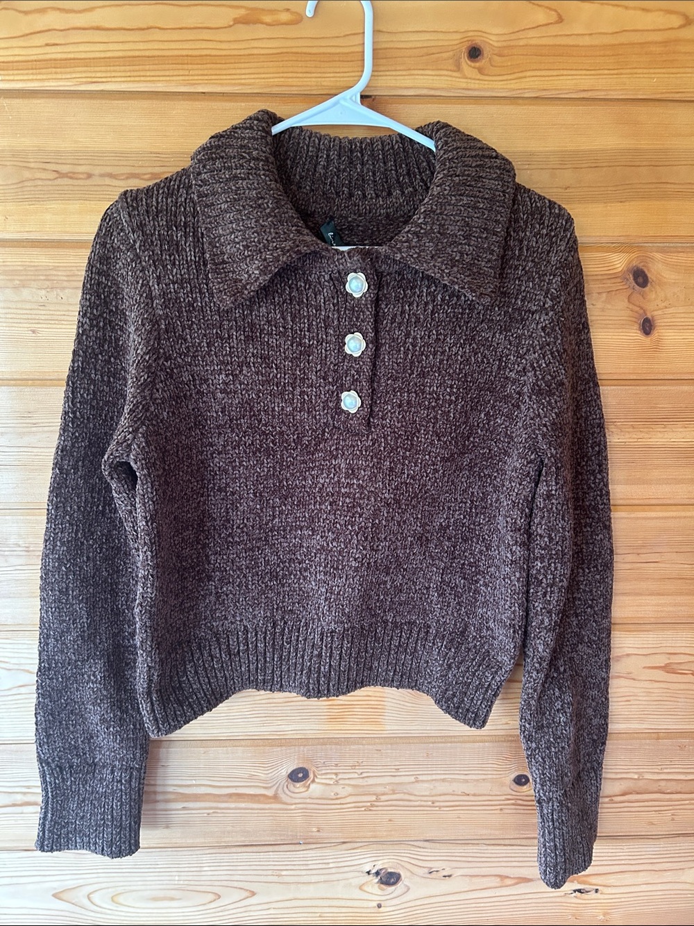 Line & Dot Brown Collared Knit Turtleneck Sweater